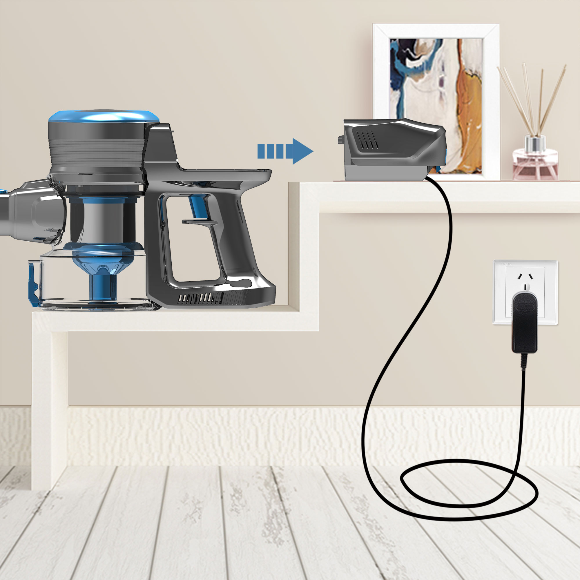 201B Cordless Stick Vacuum Cleaner with 315W BLDC Motor Bendable Tube Anti-Tangle Floor Brush