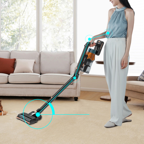 241 Cordless Stick Vacuum Cleaner with Charging Base 415W BLDC Motor Bendable Tube LED Display Anti-Tangle Floor Brush