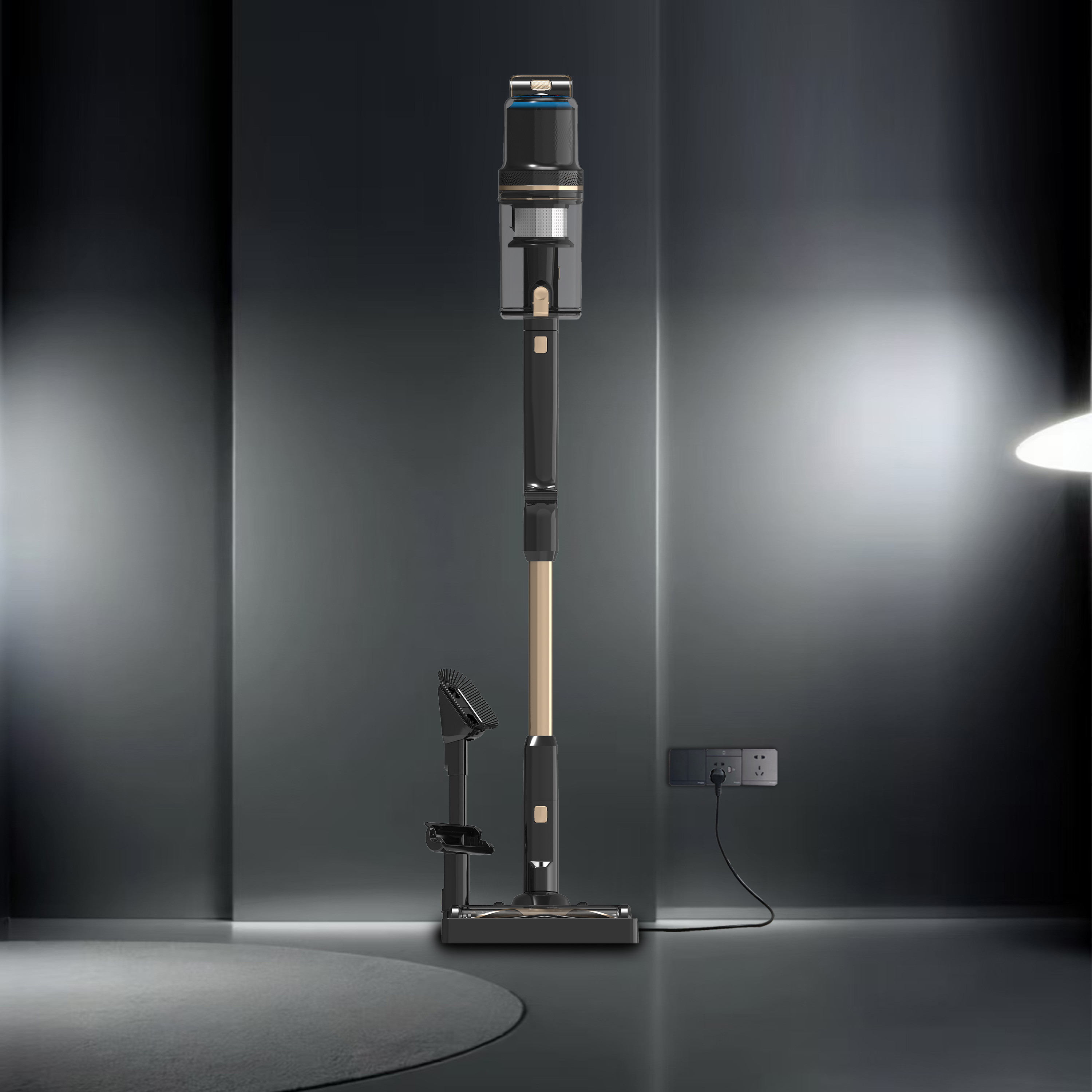 256 Cordless Stick Vacuum Cleaner with Large Dustbin Charging Base 415W BLDC Motor Bendable Touch Screen Anti-Tangle Floor Brush