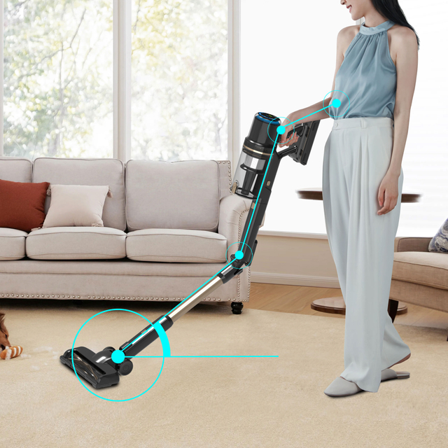 256 Cordless Stick Vacuum Cleaner with Large Dustbin Charging Base 415W BLDC Motor Bendable Touch Screen Anti-Tangle Floor Brush