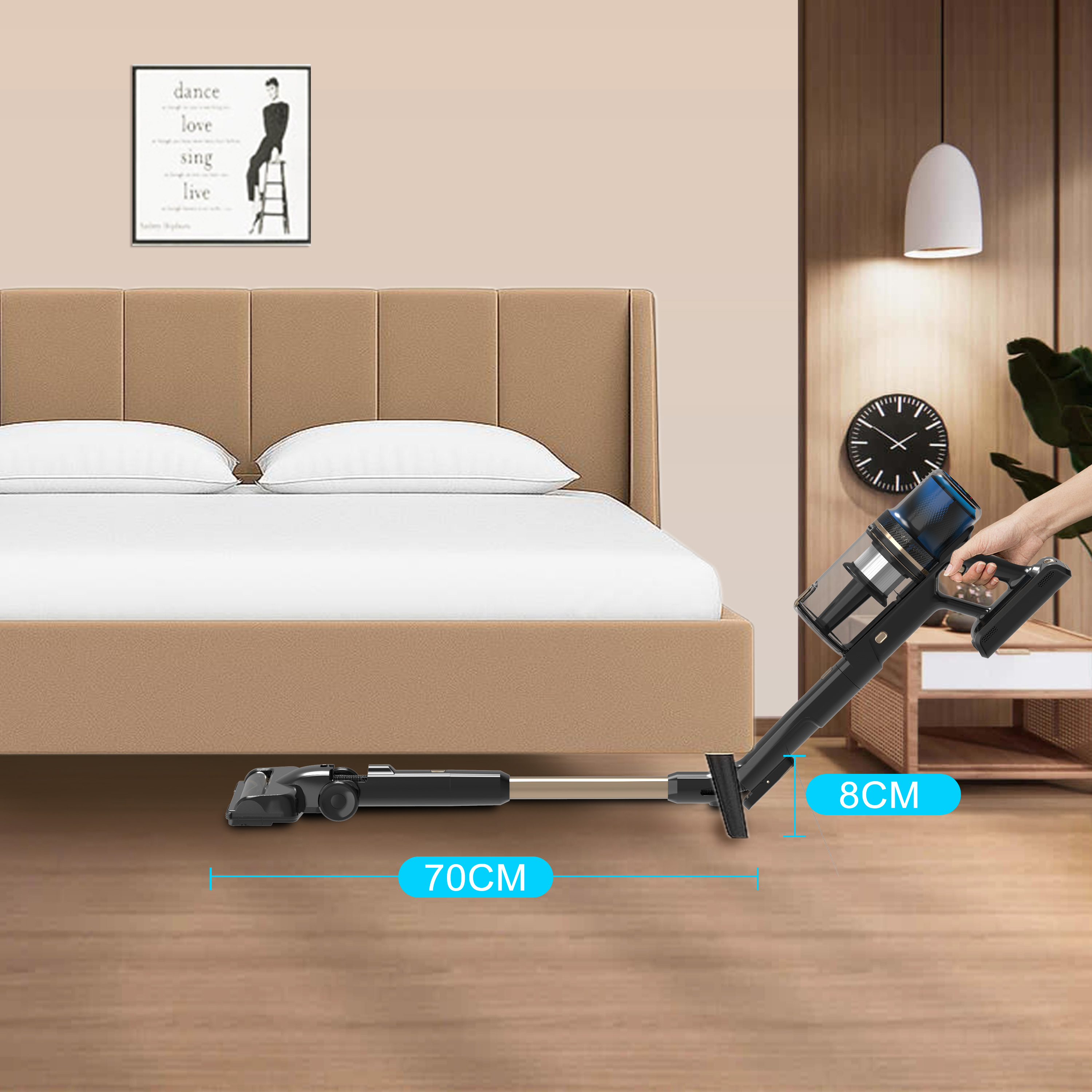 256 Cordless Stick Vacuum Cleaner with Large Dustbin Charging Base 415W BLDC Motor Bendable Touch Screen Anti-Tangle Floor Brush