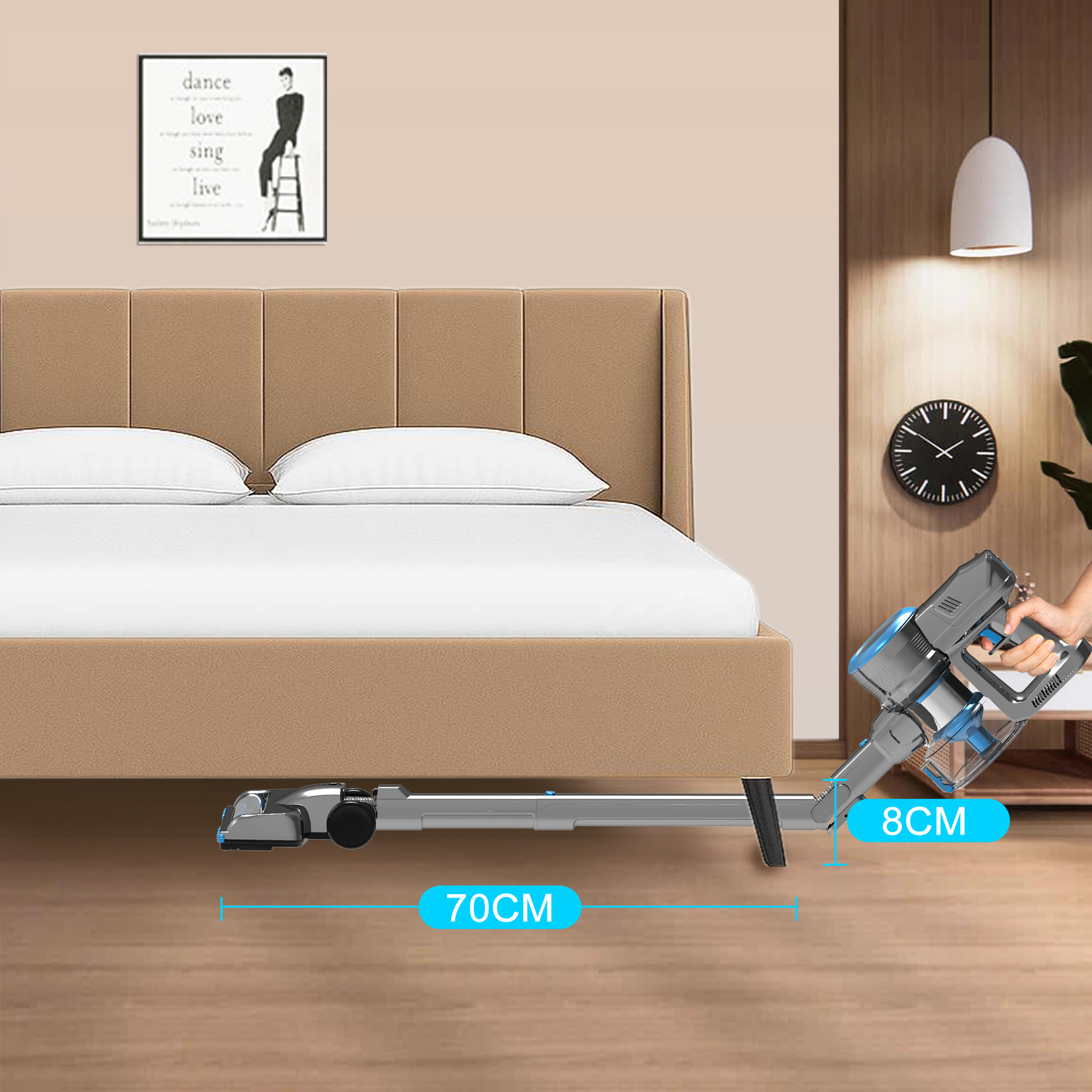 201B Cordless Stick Vacuum Cleaner with 315W BLDC Motor Bendable Tube Anti-Tangle Floor Brush